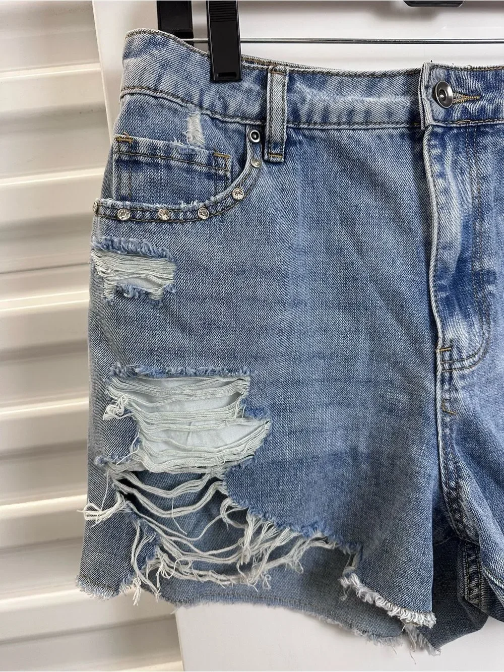 Hot Topic Light Blue Distressed Denim Shorts with Stud Accents